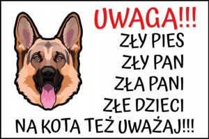 TABLICZKA OSTRZEGAWCZA (UWAGA ZŁY PIES) - Owczarek niemiecki